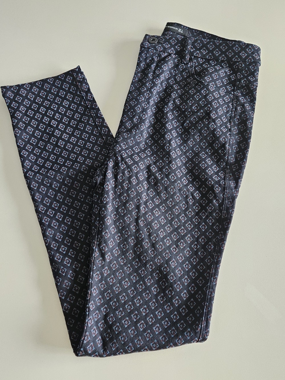 Zara Black Navy Geometric Slim Trousers
